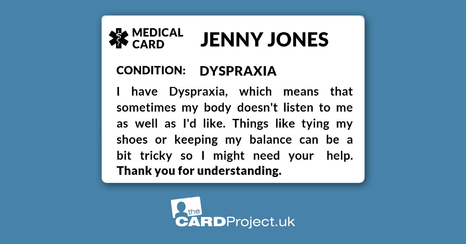  Dyspraxia Mono Medical ID Card  (FRONT)